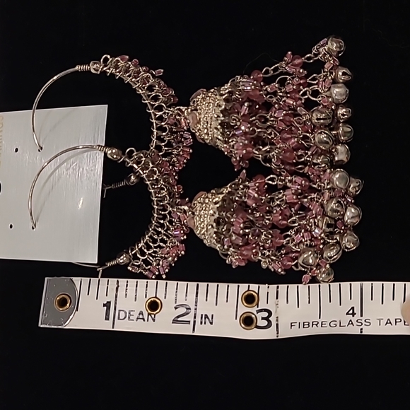 NWOT Bollywood style Hoop earrings with pink beads - Picture 5 of 8